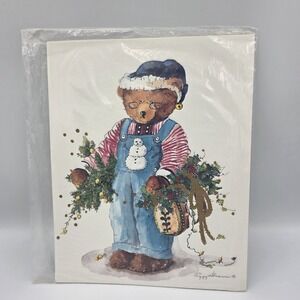 New Victorian Christmas Bear Snowman Overalls Art Print Peggy Abrams 8"x 10"